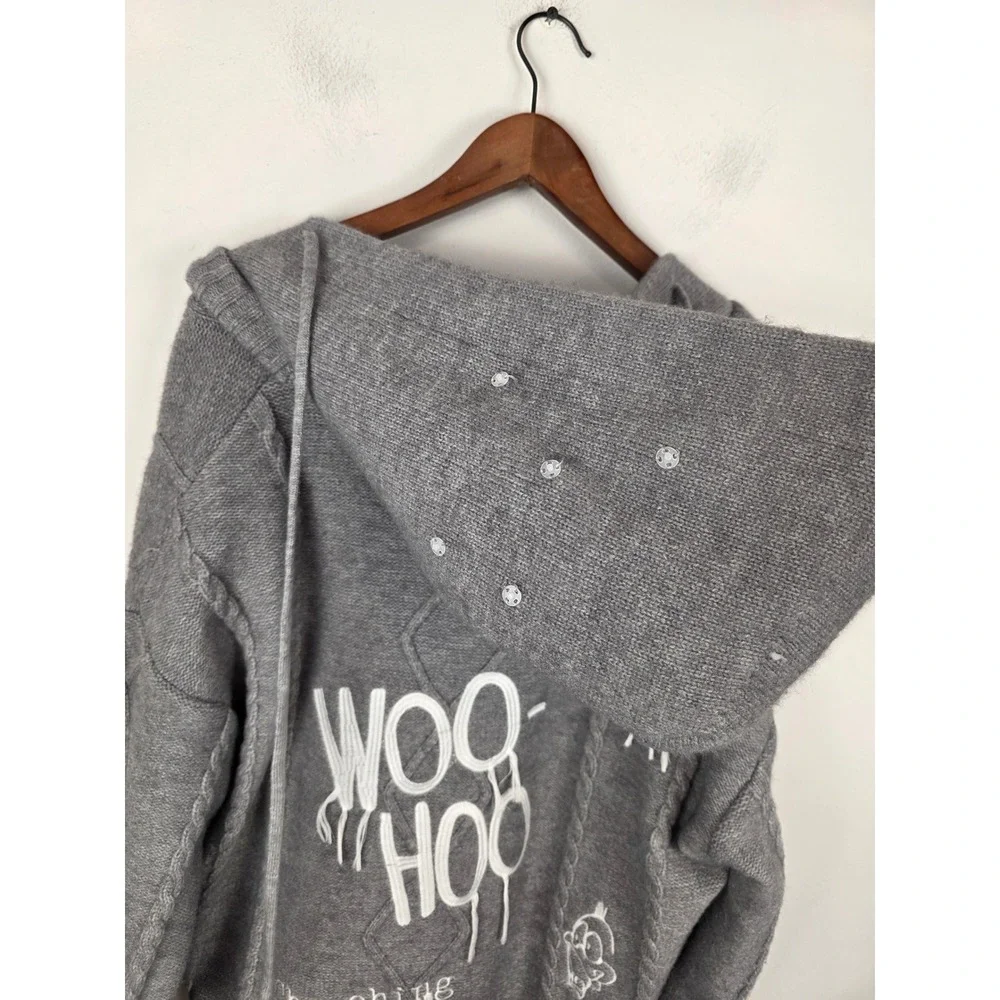13DE MARZO Looney Tunes Daffy Duck Grey‎ Knit Hooded Cardigan Sweater Mens Med - Picture 9 of 12